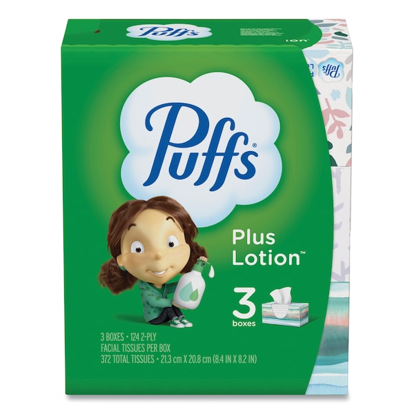 Puffs Plus Lotion 2 Ply Facial Tissues, 124 Sheets, 3 PK 39363BX - main